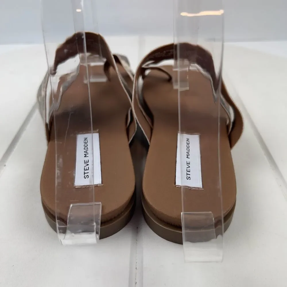 🫶STEVE MADDEN Athens Strappy Flat Sandal Natural Snake Faux Leather Size 7.5M - Picture 5 of 6